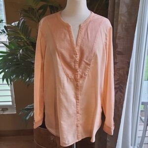 GAP Peach Long Sleeve Blouse with Mandarin Collar
